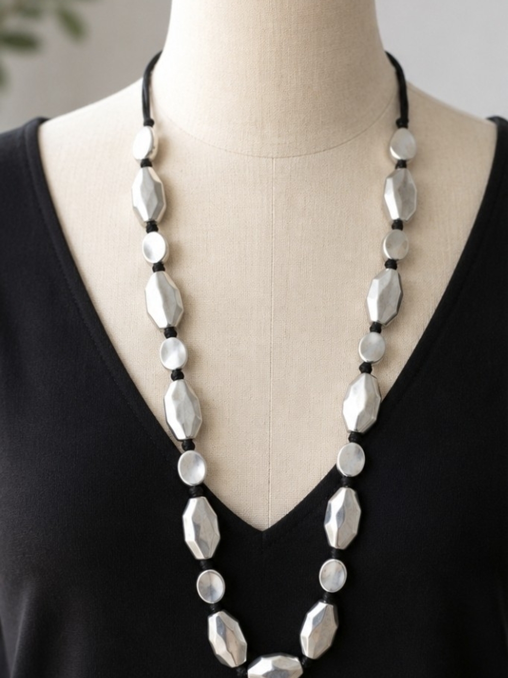 Chico’s Silver Tone Geometric Statement Necklace – Adjustable Modern Style - Picture 2 of 12